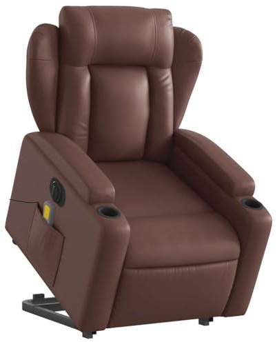 vidaXL Massagefåtölj med uppresningshjälp brun konstläder, fåtölj, fåtölj med uppresningshjälp, reclinerstol, fåtöljer, fåtöljer med uppresningshjälp