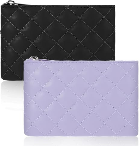 GEEHUA 2 Stück Mini Geldbörse für Damen, Kleiner Geldbeutel Damen Weiches PU Leder, Kleine Münzbörse, Reißverschluss Portemonnaie Damen Klein Visitenkarten Kleingeld Organizer (Schwarz+Lila)