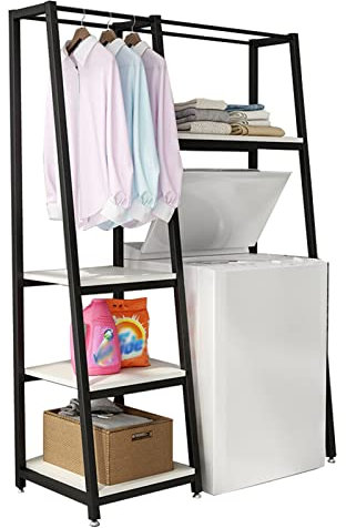 Generisch 4-stufiges Lagerregal über der Waschmaschine, über der Toilette mit Kleiderstange, platzsparend, für Badeutensilien, Pflanzen, Bücher