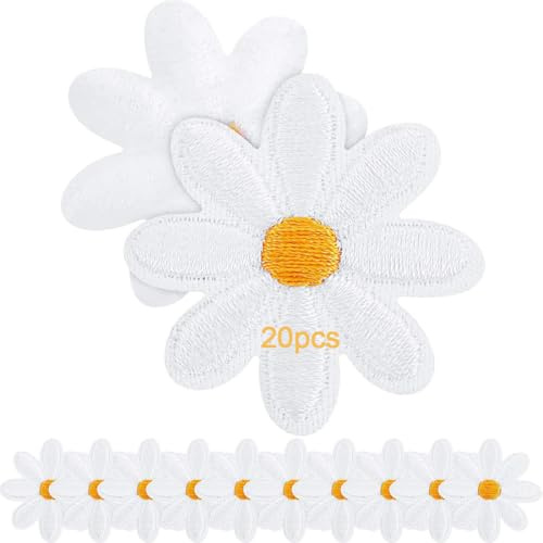 ZKGYUS 20 Stück Aufbügel Patches Gänseblümchen Blumen Aufnäher zum Aufbügeln zum Aufnähen für Jacken Jeans Handtaschen zum Basteln Bügelbilder für Textilien Dekorative Bügelflicken Erwachsene Kinder
