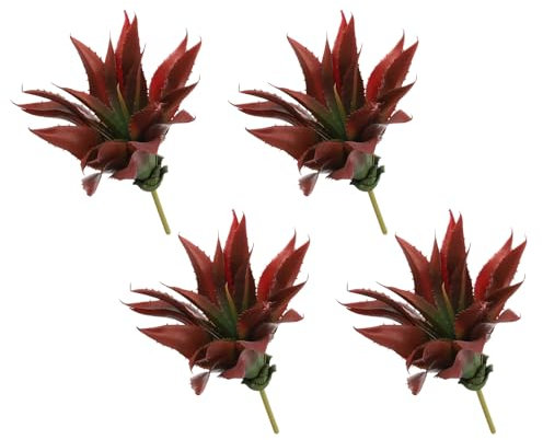 QUARKZMAN 4uds Artificiales Plantas Suculentas Falsa Aloe Planta 10 Grandes Imitación Suculentas Sin Maceta Real Toque para DIY Casa Boda Jardín Oficina Floral Decoración Verde/Rojo Marrón