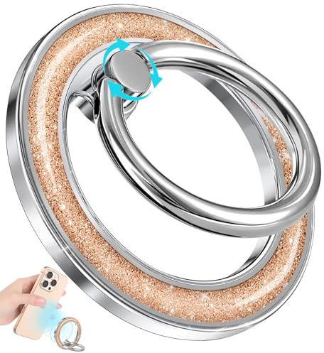 SurgeCraft Handy-Ringhalter, kompatibel mit MagSafe – magnetischer Handy-Griff für Frauen, Glitzermagnet, abnehmbarer Fingerring-Griff, Ständer, niedlicher goldener Rosenglanz für iPhone 16, 15, 14,