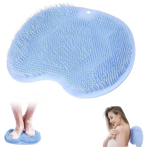 Fenglin-joy Laveur de Pieds de Douche, Tapis de Massage en Silicone Épurateur de Pieds et de Dos de Douche avec Antidérapant Ventouses pour Soins Pieds, Dos Nettoie (Bleu)