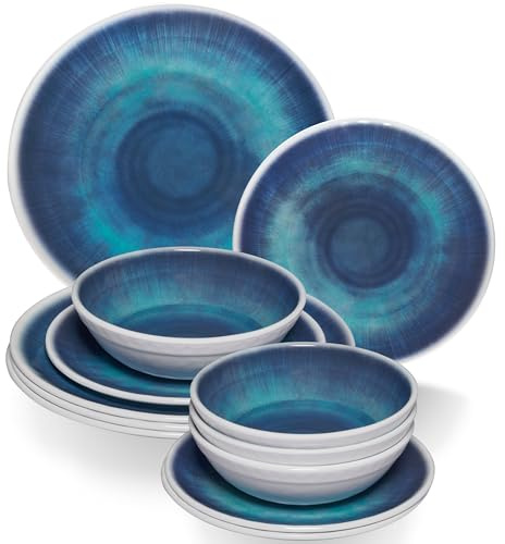 Melamin Geschirr Set Jesolo Blau für 4 Personen Wohnwagen Camping Picknick