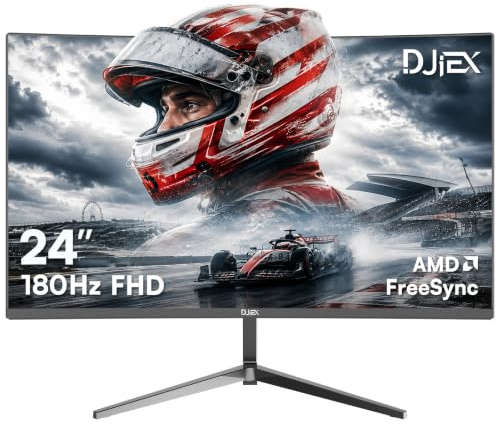 DJiEX Monitor de computadora para juegos curvado de 24 pulgadas, 180 Hz FHD1080P sin marco, DisplayPort HDMI 250 cd/m², brillo 99 % sRGB AMD FreeSync sin parpadeo, filtro de luz azul montado en la