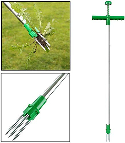 Steel Weed Puller Twister Claw Weed Remover - Long Handled ragwort fork for Garden Weeder Grass Puller Weeding Root Killer Hand Tool