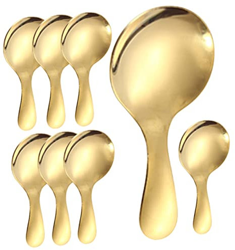 ASAKKURA 8piezas Cucharas Pequeñas De Acero Inoxidable Mango Corto Para Sopa Postre y Condimentos Cucharas Doradas Para Uso Cocina y Restaurantes