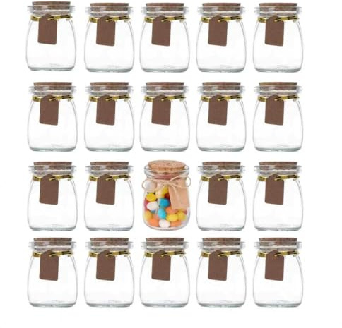 Kleine Gläser mit Deckel 100ml, 20er Set Glasbehälter mit Korkdeckel Klein | Mini Gläser mit Korkdeckel, Glas mit Korken, Nachtisch Gläser, für Joghurt, Süßigkeiten, Honig und Deckel für Gastgeschenke
