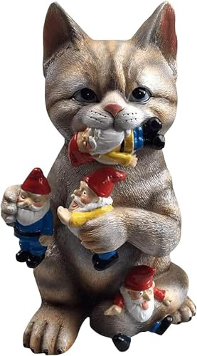 Garden Dinosaur Eating Gnomes Statues,Dinosaur Eating Gnomes Garden Statue Art Decorations, Jurassic Dinosaur Eating Gnomes Garden Art Outdoor for Fall Winter Garden Decor,Cat