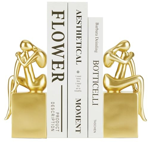 Dekorative Buchstützen aus Resin Gold 2er Set - Stabile Bücherhalter für Regale, Bücherstütze mit Gewicht, Antirutsch-Design, Moderne Bücherregal-Dekoration für Homeoffice/Bibliothek