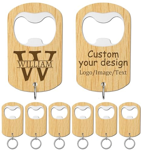 15 llaveros de madera personalizados con abrebotellas de madera grabados con láser con logotipo o texto, regalos de boda, regalos de padrinos de boda, suministros de fiesta, cervecería, bar