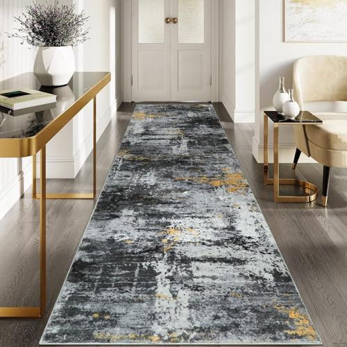 Cekene Carpet Runner Rugs for Hallways Non-slip Black 80x300cm Extra Long Kitchen Rug Washable Thin Hallway Runner Low Pile Floor Mat for Door Entrance Bathroom Laundry Bedroom