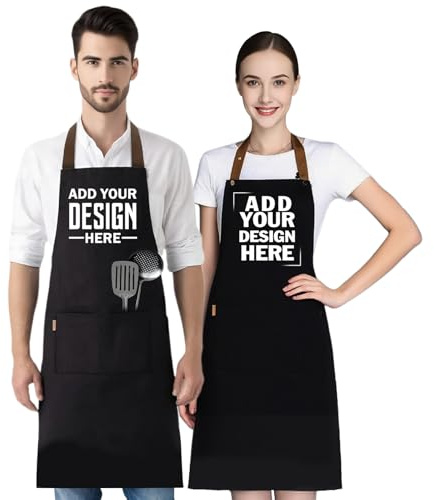 Naispanda Personalisierte Schürze für Männer und Frauen – individuelle Kochschürze mit Logo/Foto/Text, wasserdichte Küchenschürze mit 2 Taschen, verstellbare Latzschürze für Männer und Frauen