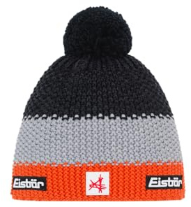Eisbär Mütze Star Pompon Ski Austria Kids - warme Wintermütze Jungen & Mädchen - 55 cm (7-8 Jahre) - atmungsaktive mit Fleece Innenband Bommelmütze Kindermütze aus Österreich