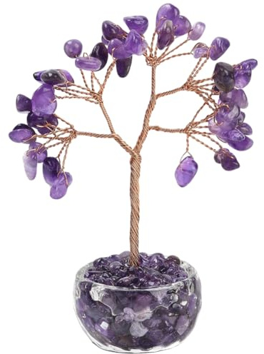 BEAMARKER Albero Della Vita In Cristallo di Ametista Naturale, Ornamento per Albero Dei Soldi Positivo, Decorazioni Viola, Base In Vetro con Filo di Rame, Pietra Feng Shui, Regalo per Donne, Casa, Uff