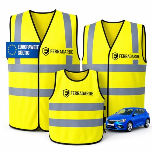 Ferragarde Warnwesten Auto Familien-Set, 3er Set | EN ISO 20471, Europaweit gültig, 2 Erwachsene + 1 Kind