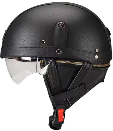 Casco Mezzo Retrò Moto Caschi Jet E Demi-Jet Vintage Certificazione DOTECE Caschi Cromwell Caschi Moto Pelle Aperto Casco Scodella Per Adulti Unisex Fodera Rimovibile M,M:57-58CM