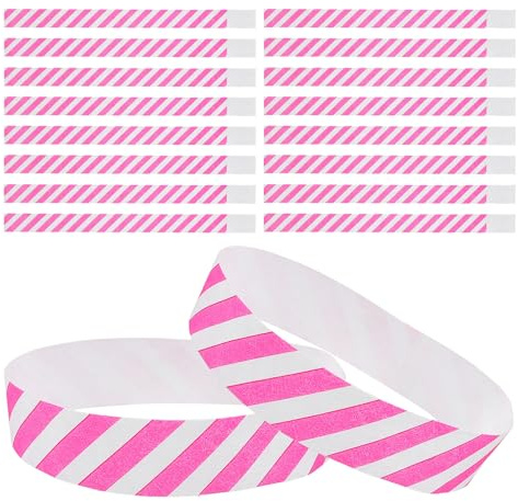 SHINEOFI 100pcs Disposable Pink Striped Paper Wristbands for Events Playground Concert Party Entry Id Wristbands Temporary for Crowd Control
