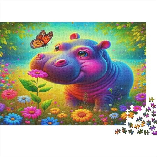 Ippopotamo 100% cartone riciclato Ippopotamo in un prato fiorito vibrante Puzzle da 1000 pezzi per adulti The Impossible Challenge 52x38cm/1000 pezzi