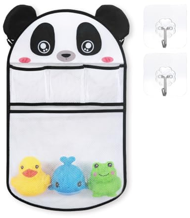 SZMK Badewannenspielzeug Aufbewahrung,Spielzeugnetz Badewanne mit 2 Klebehaken,Badespielzeug Netztasche,Cartoonform Bad Netz zum Hängen,Bath Toy Organizer,Badewannennetz Kinder für Baby-Panda