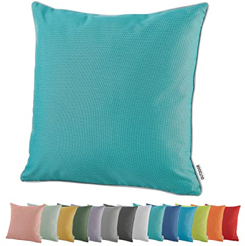 heimtexland Outdoor Dekokissen Lotus Effekt Gartenkissen Typ551 Türkis | Lounge Outdoorkissen 45x45 wetterfest schmutz- und wasserabweisend Garten Kissen waschbar inkl. bequemer Füllung