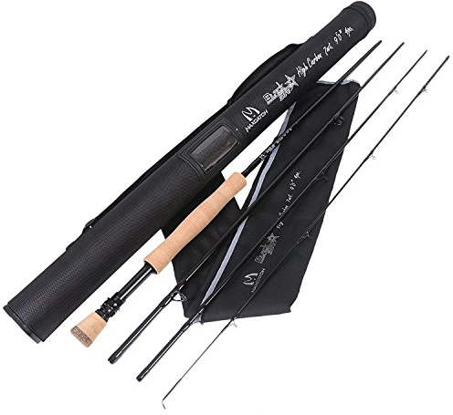 MAXIMUMCATCH -Black Star- Fliegenrute: IM10 Kohlefaser, Pacbay Minima Führungsringe, eloxierter Rollenhalter, 4-Teil, 4/5/6/7/8 WT (Black Star, 9' 5wt)