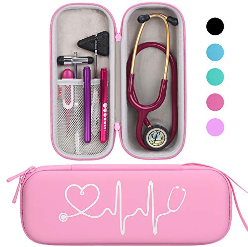 BOVKE Hard Stethoscope Case for 3M Littmann Classic III Monitoring Stethoscope,MDF Acoustica Deluxe Lightweight Dual Head Stethoscope,Lightweight II S.E. Stethoscopes and Medical accessories,Pink