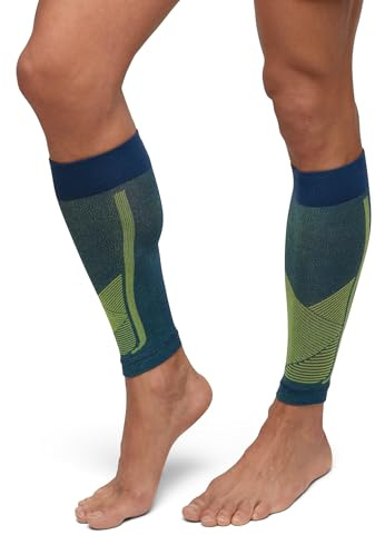 DANISH ENDURANCE Waden-Kompressionsstrümpfe ohne Fuß (1 | 3 Paar), 21-26 mmHg, Unisex, für Damen & Herren, Blau/Neongelb, M