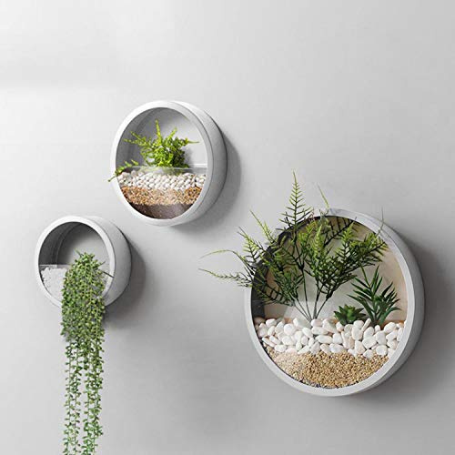 VEVLU Wand-Pflanzgefäße, modern, rund, Glas, Sukkulenten, Eisen, hängende Pflanzgefäße, Vase für Kräuter, kleine Kakteen, für Balkon, Zimmer und Terrasse, 3 Stück, Weiß
