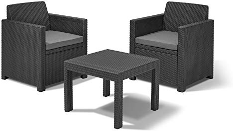 Allibert by Keter Balkonmöbel Set Allegro Balcony Set, graphit/cool grey, 3tlg., inkl. Sitzkissen, Kunststoff, flache Rattanoptik
