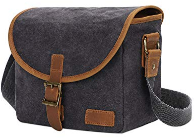 Neuleben Fototasche Wasserdicht Canvas Kameratasche für DSLR SLR Umhängetasche Vintage Unisex Camera Bag Messenger Bag (Dunkelgrau)