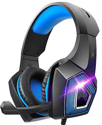 7.1 surround sound Gaming Headset 3.5mm jack, Stereo Gaming Headset for PS4 PC Xbox One S X Nintendo Switch PC Laptop Mac, Noise Cancelling Over Ear Headphones with Mic blue