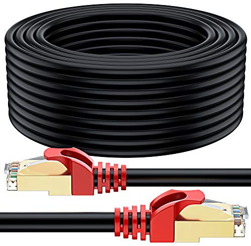 MutecPower 75m CAT7 Câble réseau Ethernet RJ45 - application exterieur, imperméable - SSTP - 600 Mhz - Noir 75 mètres avec attaches et pinces
