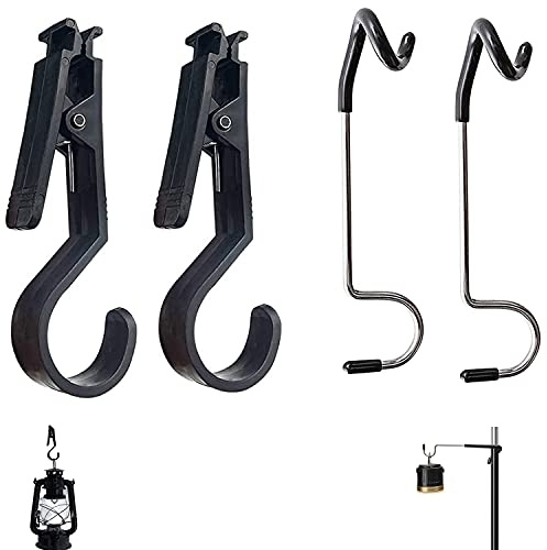 XPOOP 4 Stück Camping Zelt Licht Haken, Multifunktionsklemme Laterne Licht Lampe Kleiderbügel campinglampe Haken Zeltstange Post Hook für Camping Reisen Abenteuer