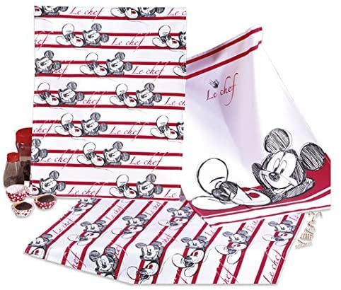 Tex idea Mickey Geschirrtuch Disney Micky Maus ca. 50 x 70 cm 100% Baumwolle, Weiss Rot Schwarz