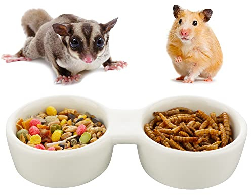 Hamster Ceramic Food Bowl, Double Grid Design Anti-Turning Food and Water Dish for Hamster Hedgehog Sugar Glider Chipmunk Gerbil Rodent