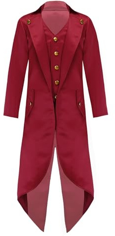 Fldy Kids Boys Medieval Steampunk Tailcoat Halloween Costumes Vampire Gothic Jacket Vintage Victorian Frock Coat Red 12 Years