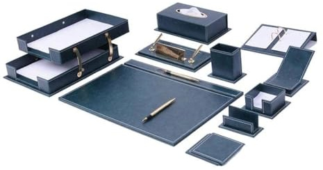 MOOGCO Schreibtisch-Organizer – Schreibtisch-Zubehör – Leder-Schreibtisch-Organizer – Schreibtisch-Set aus Lederfaserstoff – Heimbüro-Zubehör – Schreibtischzubehör aus Leder – 14-teiliges Set (Green)