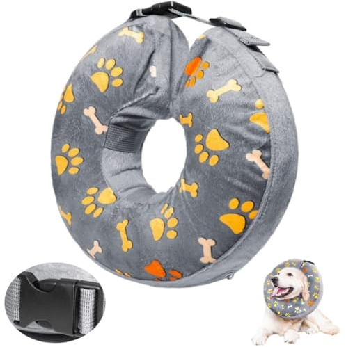 LittleBean Aufblasbare Halskrause Hund Katze Schutzkragen Krägen für Haustiere Hundekragen Leckschutz für Genesung nach Operationen oder Wunden (Graue Krallen, [Neck: 16-18.5] XL)