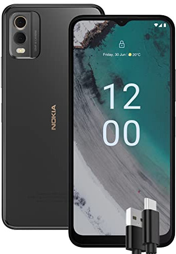 Nokia C32 Smartphone 4G 64GB, 4GB RAM, Dual Camera 50 Mp, Display HD+ da 6.52″, Android 13, Batteria da 5000 mAh, Dual Sim, Nero carbone, versione con cavo USB Type-C aggiuntivo