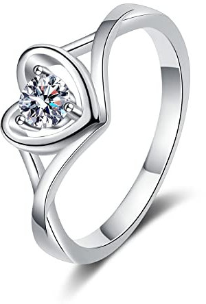 Gualiy 925 Silber Ringe Freundschaftsringe, Eheringe Freundschaftsringe Herz Ring mit Moissanit 0.3ct Ringe Größe 53 (16.9)