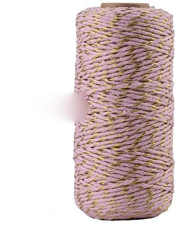 100yard 100% Cotton Twisted Cord Rope Crafts Macrame Artisan String baker twine Multicolor Cotton Linen Rope Home Textiles-Pink with gold,2mm