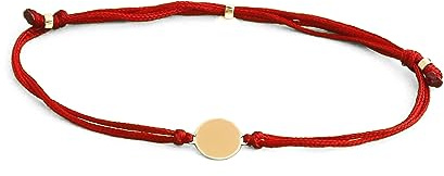 Generisch Personalisiertes 585 Gold armband Runde Scheibe Freundschaft Rote Schnur Kordelband für Damen 14 Karat Gelbgold