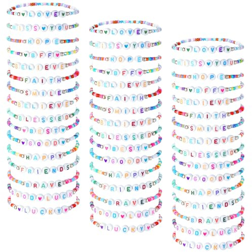 Otuuz 48 Pcs summer Kids Friendship Bracelet Set Adjustable Beads Bracelets Cute Friendship Princess Pretend Play Stretch Jewelry Set for Girls Women(Exquisite)