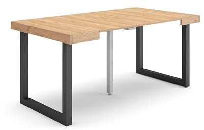Skraut Home | Ausziehbarertisch | Multifunktionaler ausziehbarer | 160 | Für 8 Gäste | Massivholz Beine | Moderner Stil | Eiche