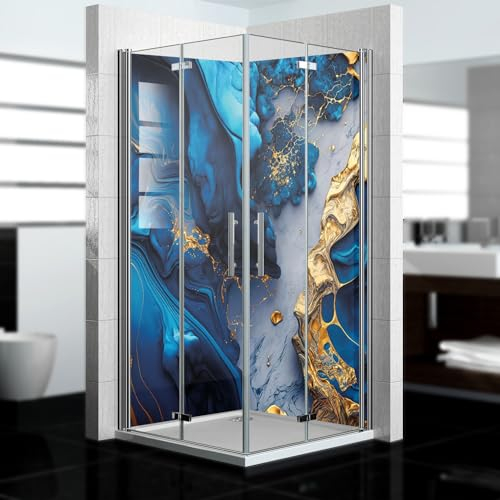 dedeco Eck-Duschrückwand wasserfest Motiv: Marmor V16, UV-Lack matt, 2 x 100x210 cm, als Badrückwand zum Fliesenersatz, als Dekorwand, Wandverkleidung und Duschplatte aus Aluminium - Made in Germany