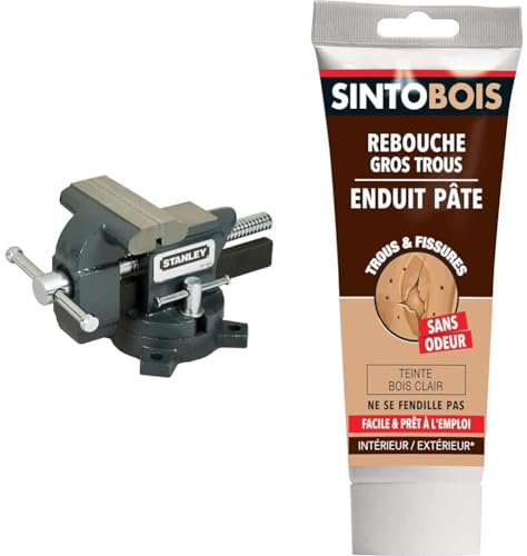 Stanley 1-83-065 etau pour Établi en Fonte - Vis Roulée - Base Pivotante Polyvalente & SINTO Rebouche Bois pour Gros Trous et Fissures Bois Clair - 330g - Idéal pour reboucher des fissure