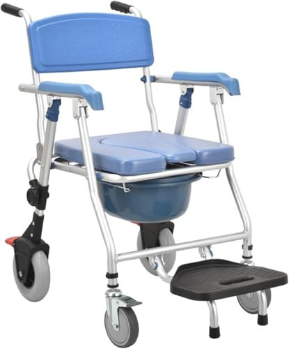 Duschstuhl für Senioren Klappbar,Toilettenstuhl Fahrbar mit Rollen,Duschsitz mit Armlehnen und Rückenlehne,Toilettenstühle für Behinderte,Tragfähigkeit 150kg