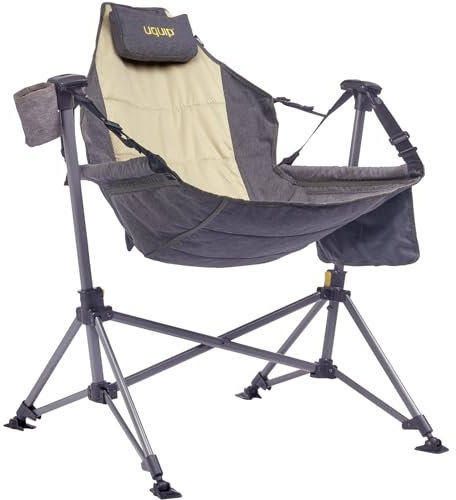 Uquip Campingstuhl Rocky 2.0 Boulder I Faltbarer Schaukelstuhl mit 120 kg Traglast I kompakter Faltstuhl aus Stahl & Polyester I klappbarer Outdoor-Stuhl für Camping, Strand, Garten & Festivals