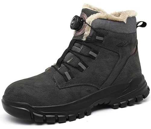 Botas de Seguridad Invierno para Hombre Mujer Impermeable Ligeras Zapatos de Seguridad con Punta de Acero Antideslizante Calentar Cómodas Botas de Trabajo，Gris，43 EU